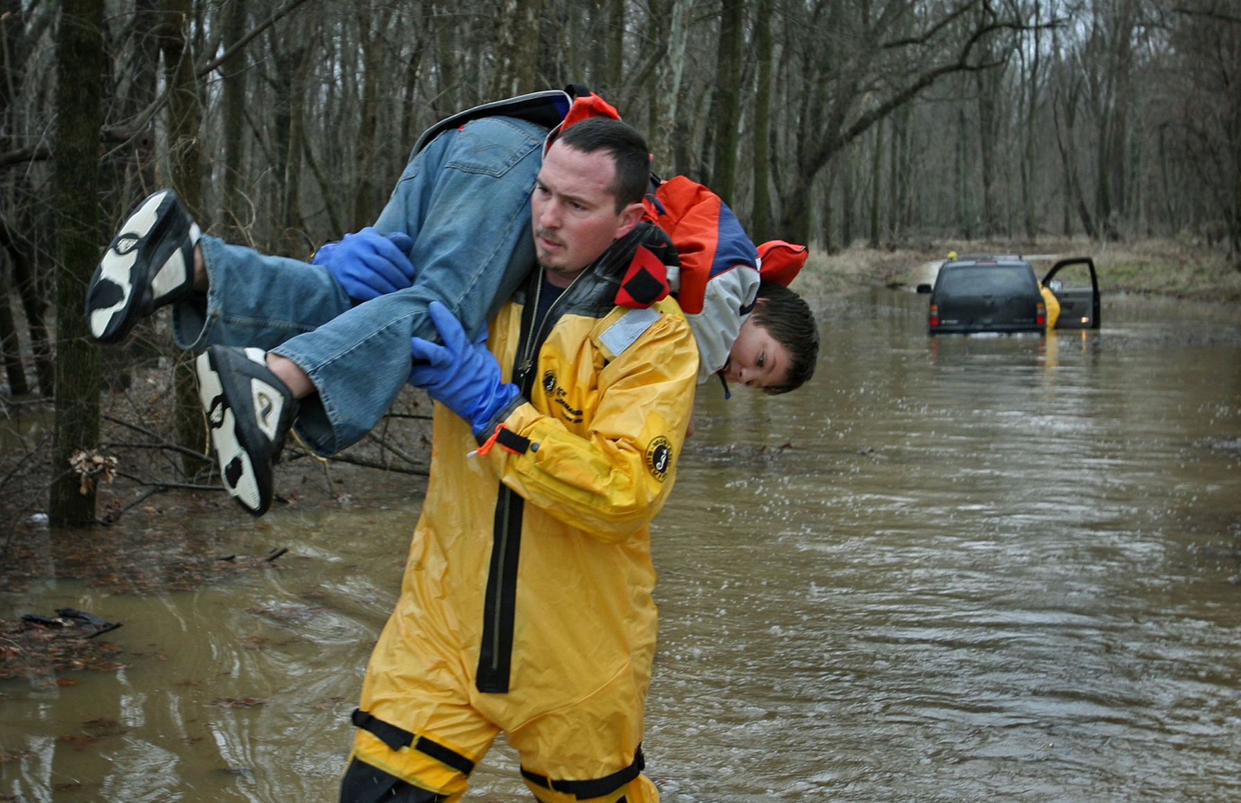 Family rescued from swollen Bourbeuse River